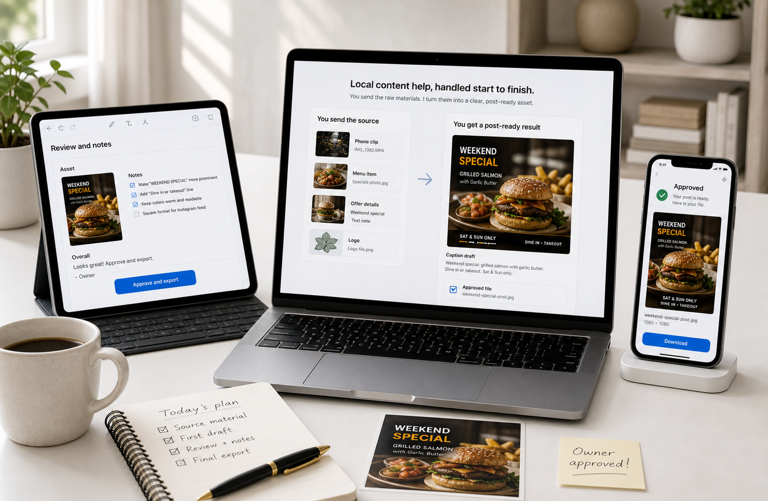 Light device mockup showing local content support for business owners