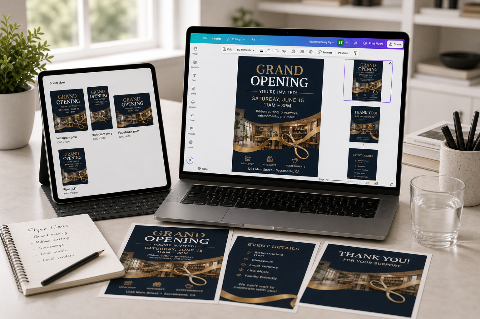 Canva flyer design mockup on a tablet