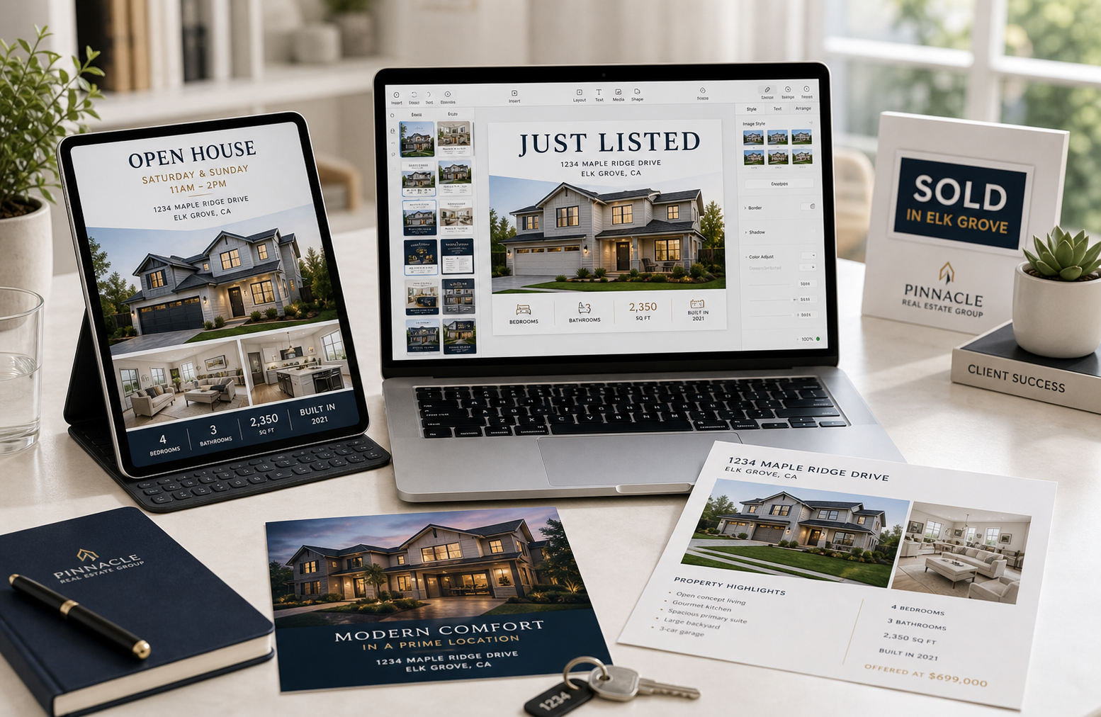 Real estate open-house flyer and listing visual mockup