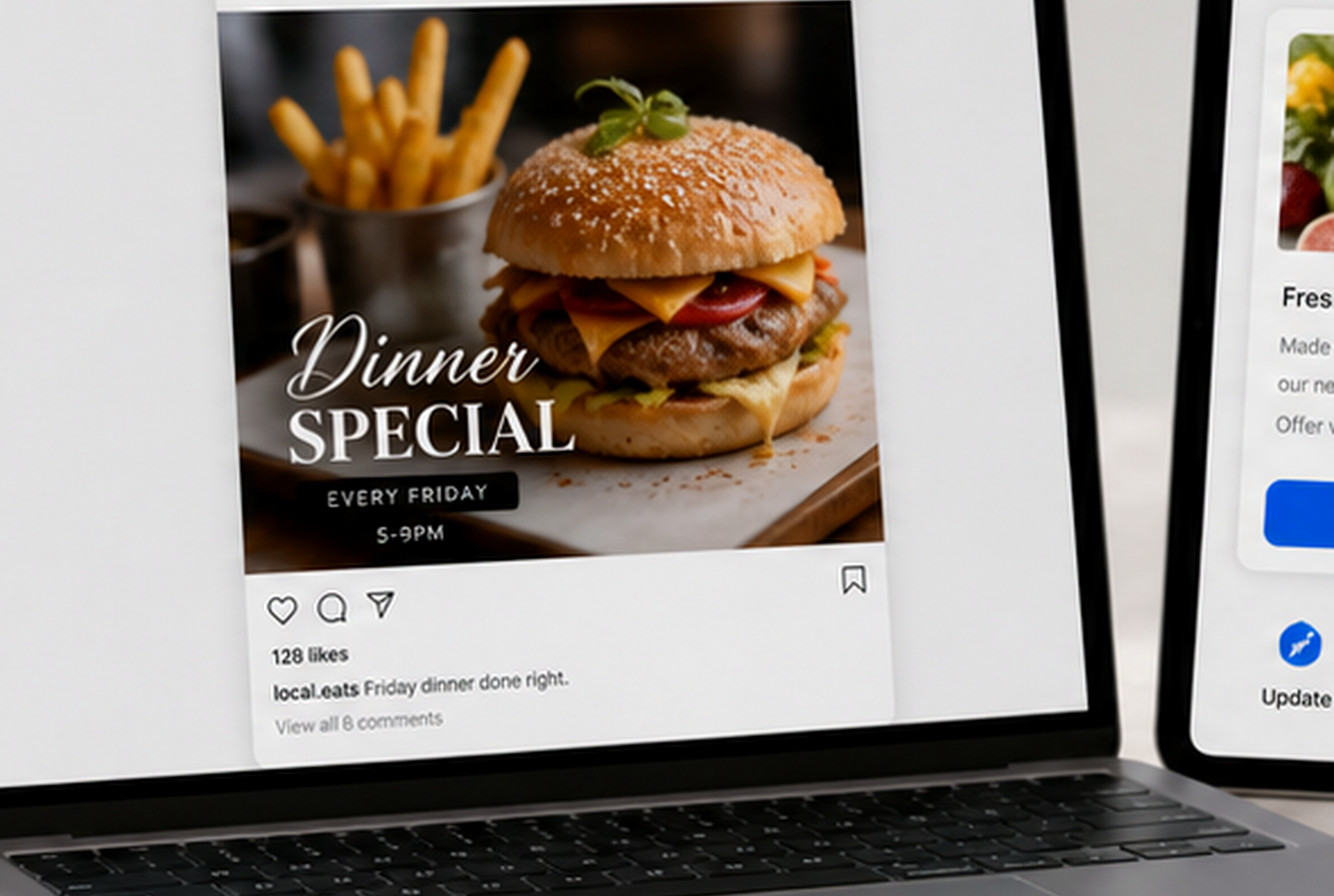 Sacramento restaurant social media post mockup on a laptop