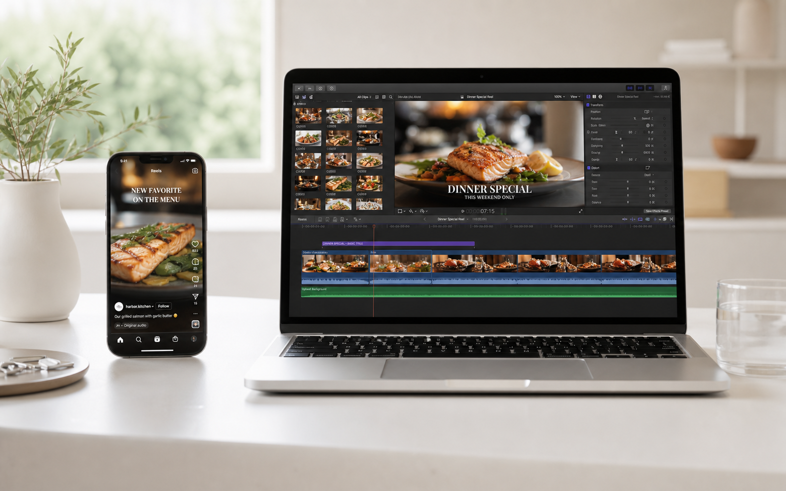 Short video editing service mockup with a vertical reel