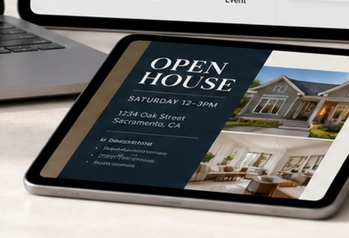 Local flyer design mockup on a tablet