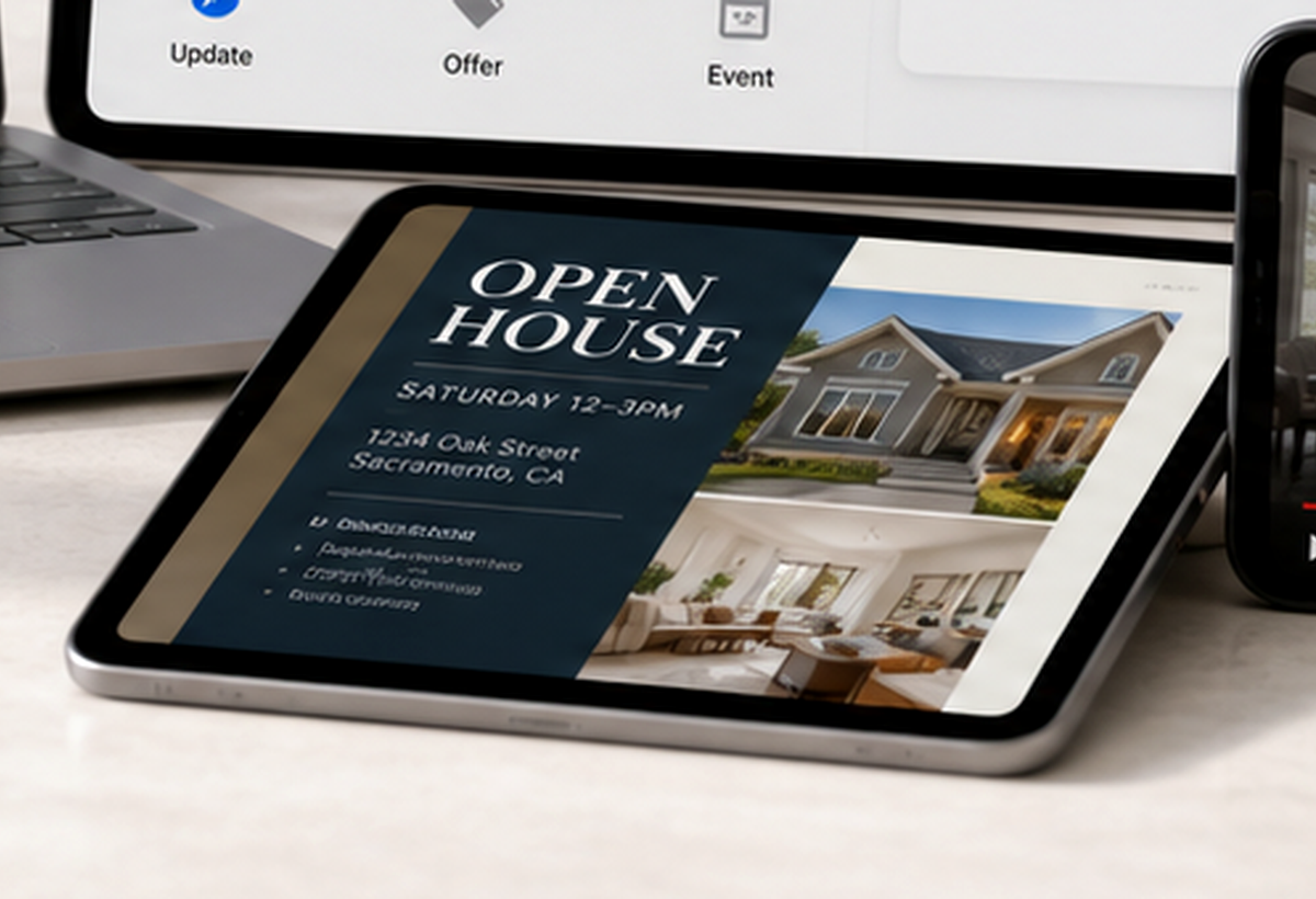 Real estate open-house flyer and listing visual mockup